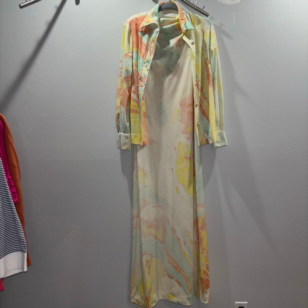 Vintage 1970s Don Louis España Watercolor Maxi Dress Set w/ Jacket - Size US 10 - Picture 3 of 15